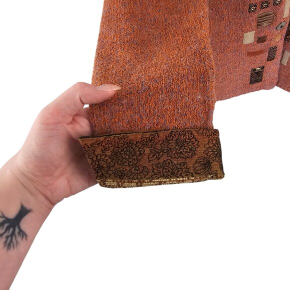 Susan Bristol Unique Orange Art To Wear Cardigan Button Closure Sz L - Picture 2 of 11